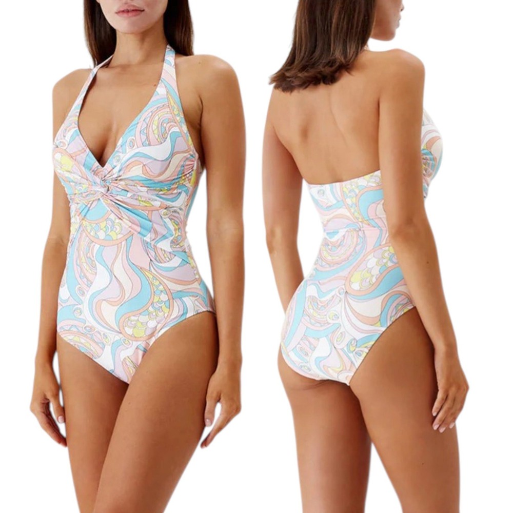 Melissa Odabash Zanzibar Riviera One Piece Swimsuit Italy Halter Twist Front 6‎